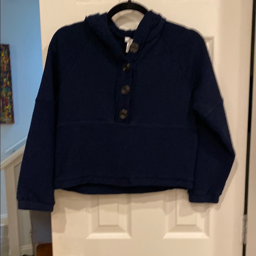 Navy Blue Hoodie with Button Detail